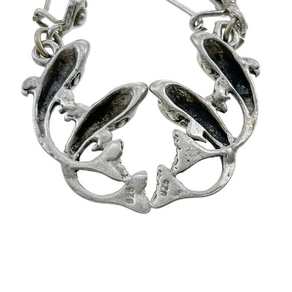 Vintage Sterling Silver 925 Dolphins Swimming Dangle Earrings - Picture 3 of 5